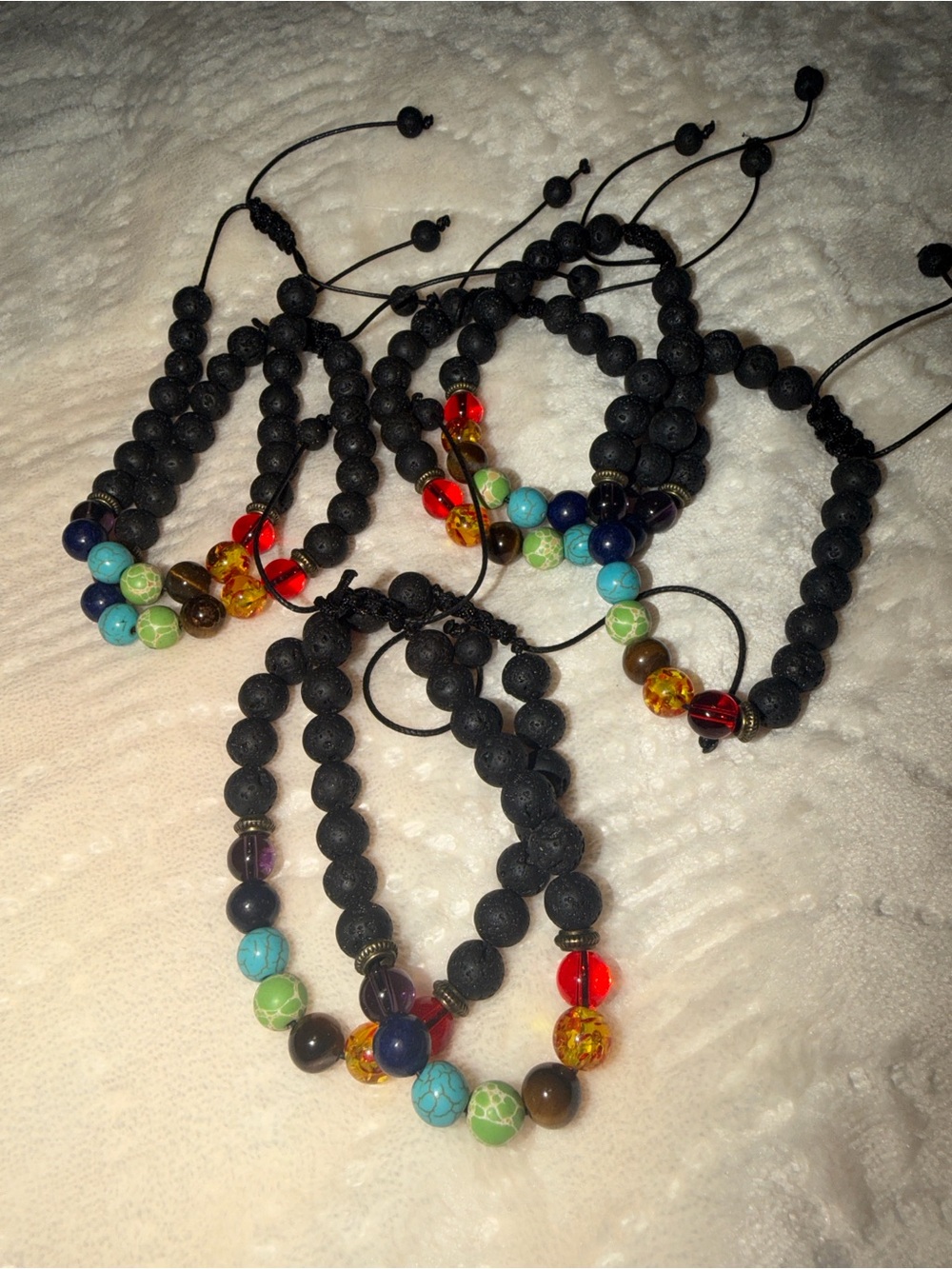7 Chakra Black Lava Bead Bracelet for Meditation NWT